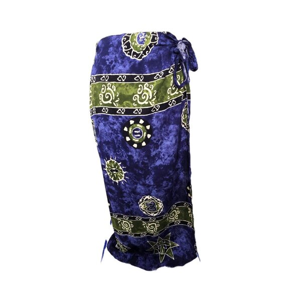 Vintage IK Collections Blue Green Thai Tribal Aztec Sarong Wrap Swim Cover - Picture 1 of 7